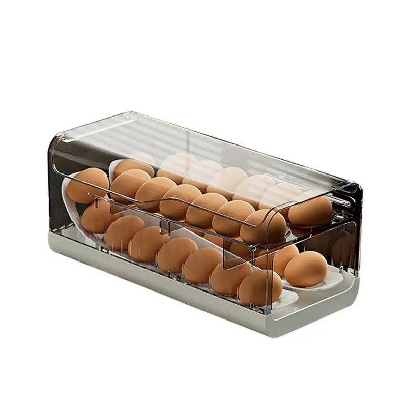 Egg Holder For Fridge Clear 2 Tiers Egg Organizer For Refrigerator Stackable Fridge Organizer Bins With Lid Large Capacity Space