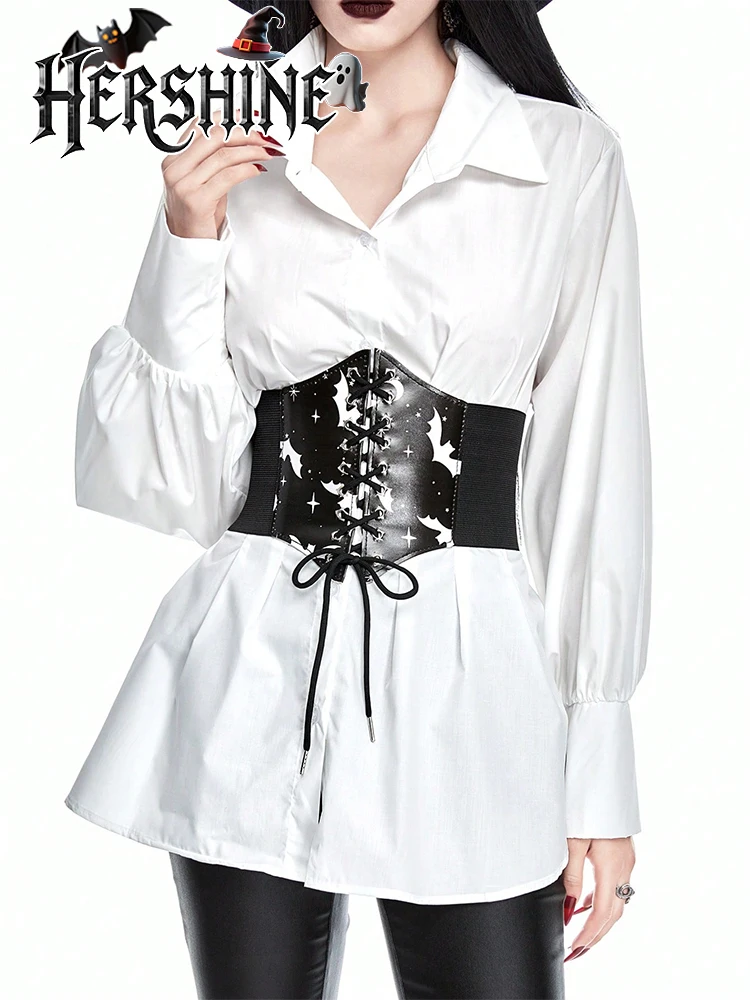 قطعة واحدة من حزام الخصر النسائي المطبوع باللون الأسود مع زخرفة عين الخماسي Y2K على الطراز القوطي الداكن للوصول الأساسي للهالوين