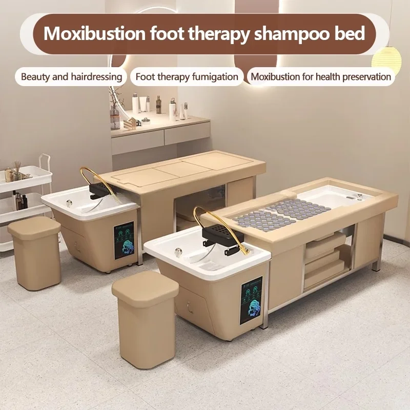 Head Spa Shampoo Bed Japanese Moxibustion Foot Bath Thermostatic Water Cycle Fumigation Head Massage Hair Washing Bed Chair