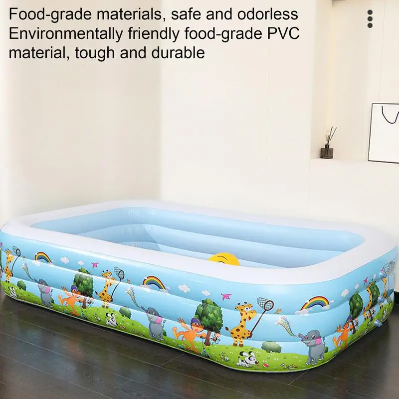 Kids Inflatable Pool Foldable Square Blow up Pool Cute Blow Up Pool for Family Space-Saving Swimming Pool for Backyard Garden