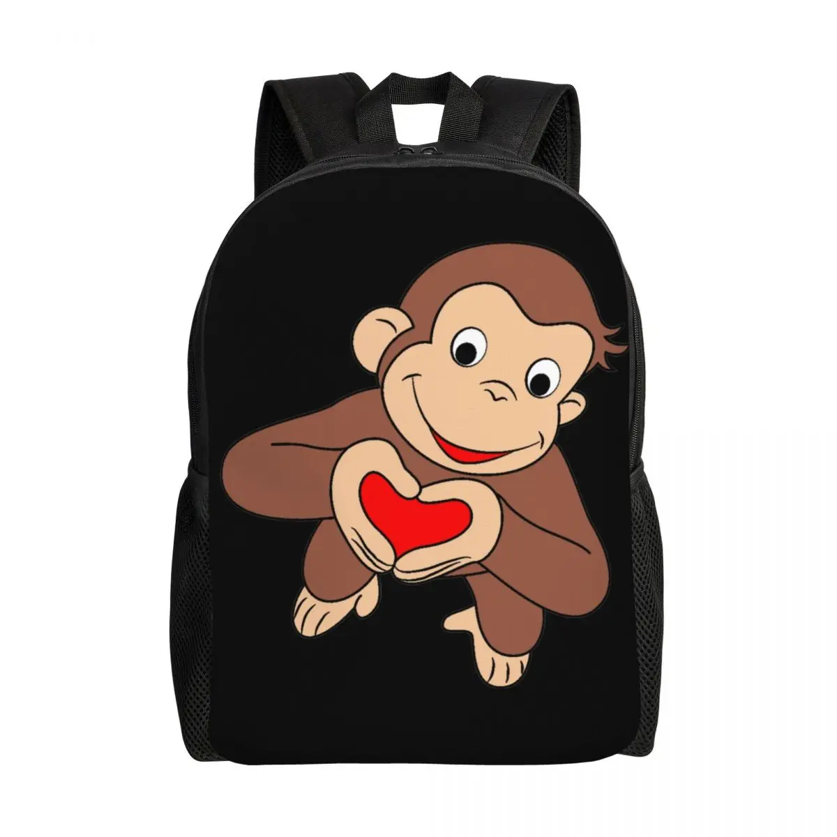 Curious George Is All Heart Backpacks for Women Men School College Students Bookbag Fits 15 Inch Laptop Monkey TV Series Bags