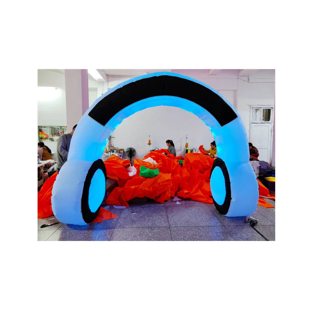 Headphone Decoration Custom Made Led Lighting Inflatable Earphone Event Headset Inflatable / Start Arch Tunnel For Advertising