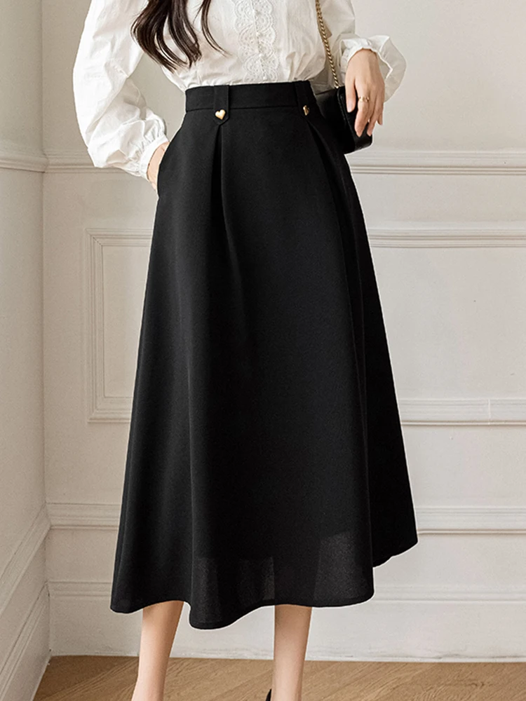 Jupe trapèze décontractée taille haute pour femmes, jupes mi-longues élégantes pour dames, travail, avocat de bureau, mode automne, 2024