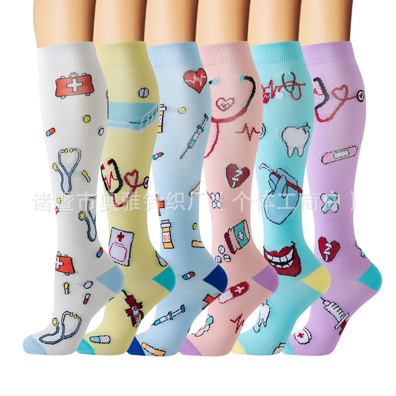 6pair  Flower Striped New Men Women Pressure Socks Cycling Nylon Fashion Fitness Stockings Yoga Compression Nurse Multi Color