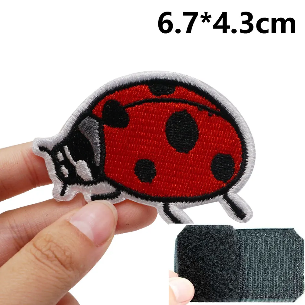 Cute Seven Star Ladybug Embroidered Patches Applique Sewing Label punk biker Band Rock Clothes Badges with hook backing