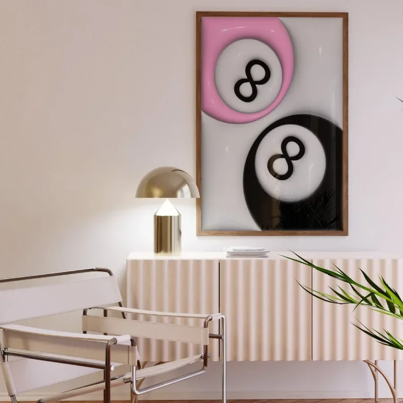 8 Ball Couple Print Pink Black Trendy Retro Poster Canvas Painting Wall Art College Dorm Aesthetic Psychedelic Room Home Decor