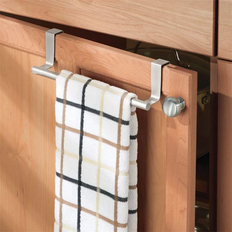 

Stainless Steel Bathroom Kitchen Cabinet Rag Shelf Dishcloth Hanger Single Pole Towel Rack Over Door Back Type Hanging Holder