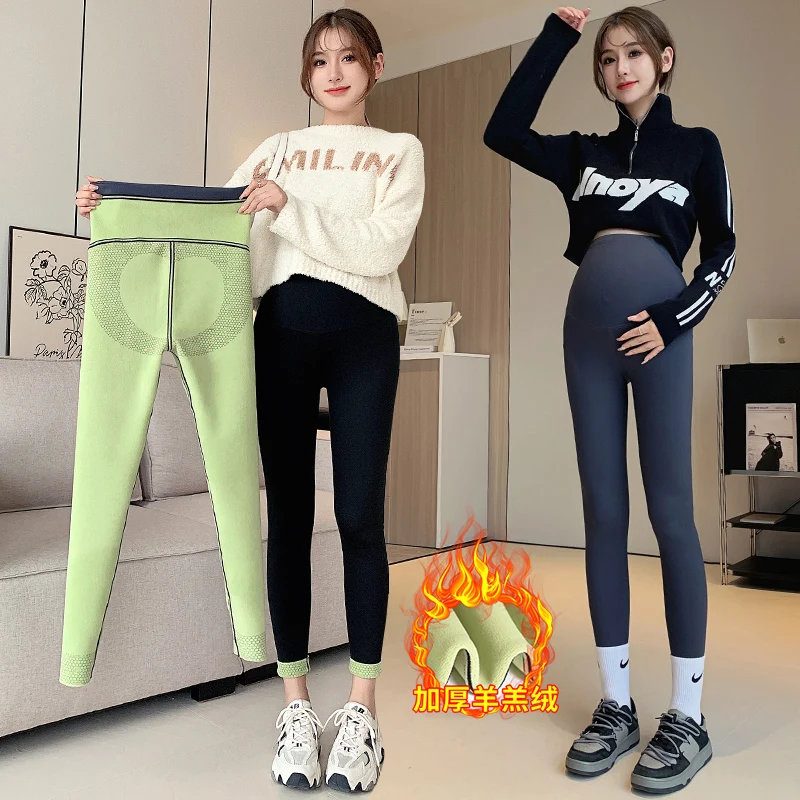 Maternity Simple Style Winter High Waist Non-pilling Lambskin Slim Sexy Shark Pants Sweatpants Yoga Pregnancy Thermal Leggings