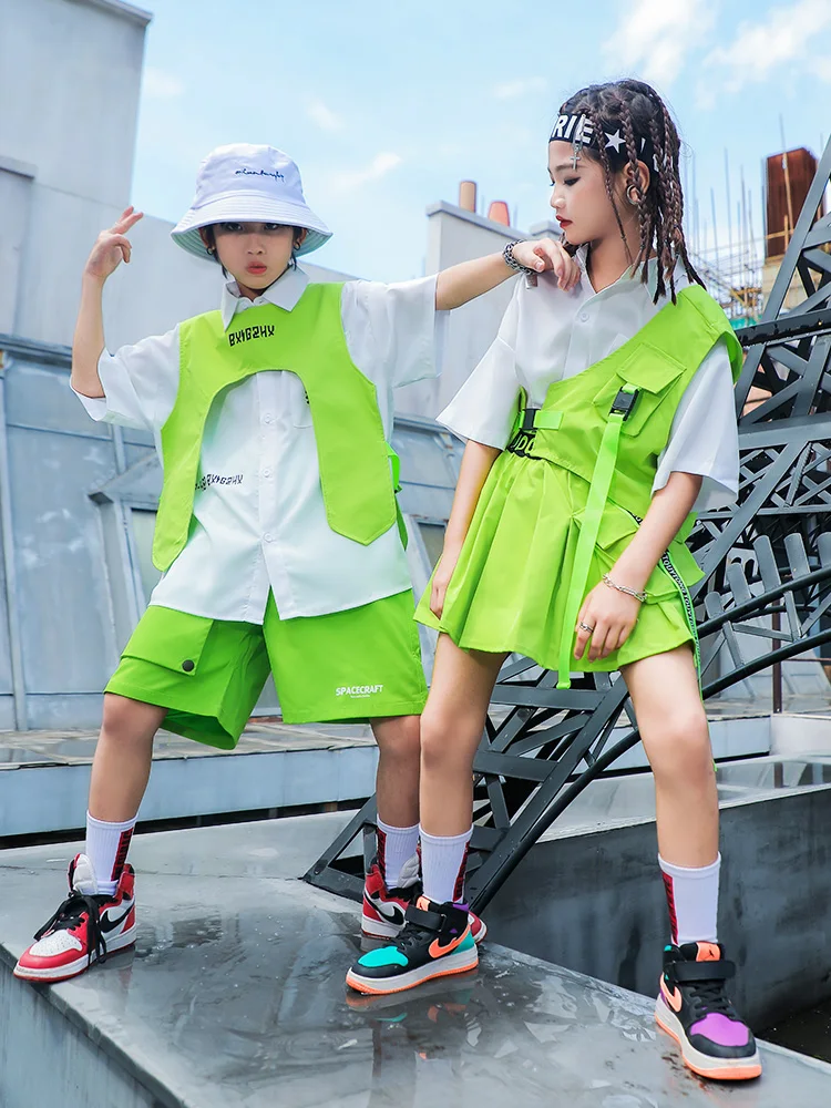 Roupa de Jazz Infantil, Fantasia de Palco, Roupa Rave, Hip Hop, Dança de Rua, Performance, Meninas, Meninos, Verde