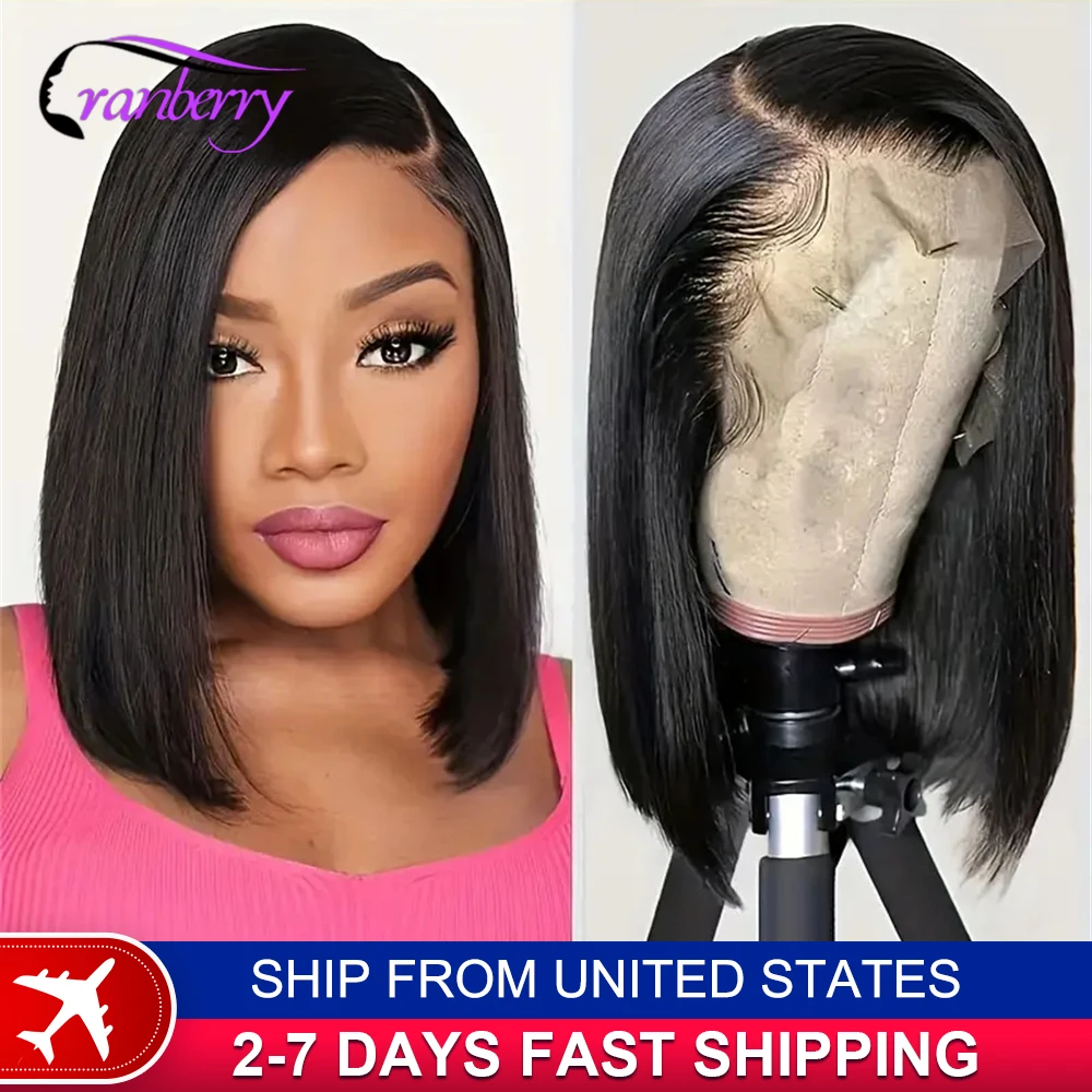 Human Hair Lace Wigs Transparent Straight Hair Short Bob Wig Cranberry Hair 13x4 Lace Frontal Wig 180% Density 4x4 Closure Wig