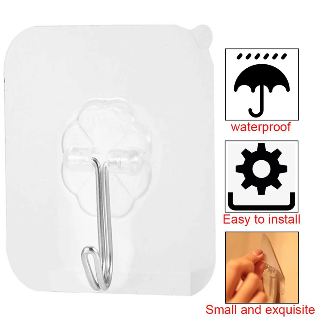 Crochets muraux auto-adhésifs transparents pour la salle de bain, sans clous, cintre de rangement pour la cuisine, porte d'entrée murale, fournitures d'esprit ères, 1PC