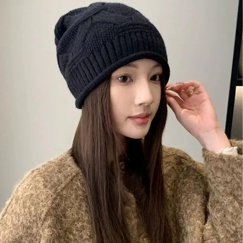 

Осенне-зимняя вязаная шапка с закрученными краями, модная женская спортивная теплая шапка-бини с защитой от холода