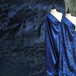 Blue Black Double-sided 3D Texture Jacquard Fabric Retro Dress Suit Windbreaker Diy Sewing Designer Fabric