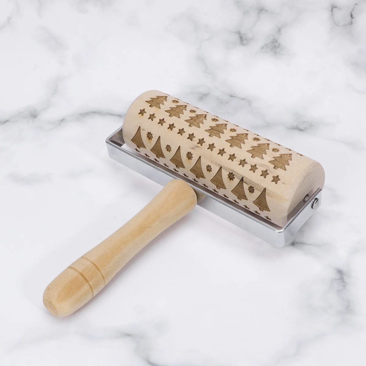 

Wooden Rolling Pin Engraved Christmas Tree Pattern Baking Roller Mold Embossed Dough Roller for Cakes Fondant