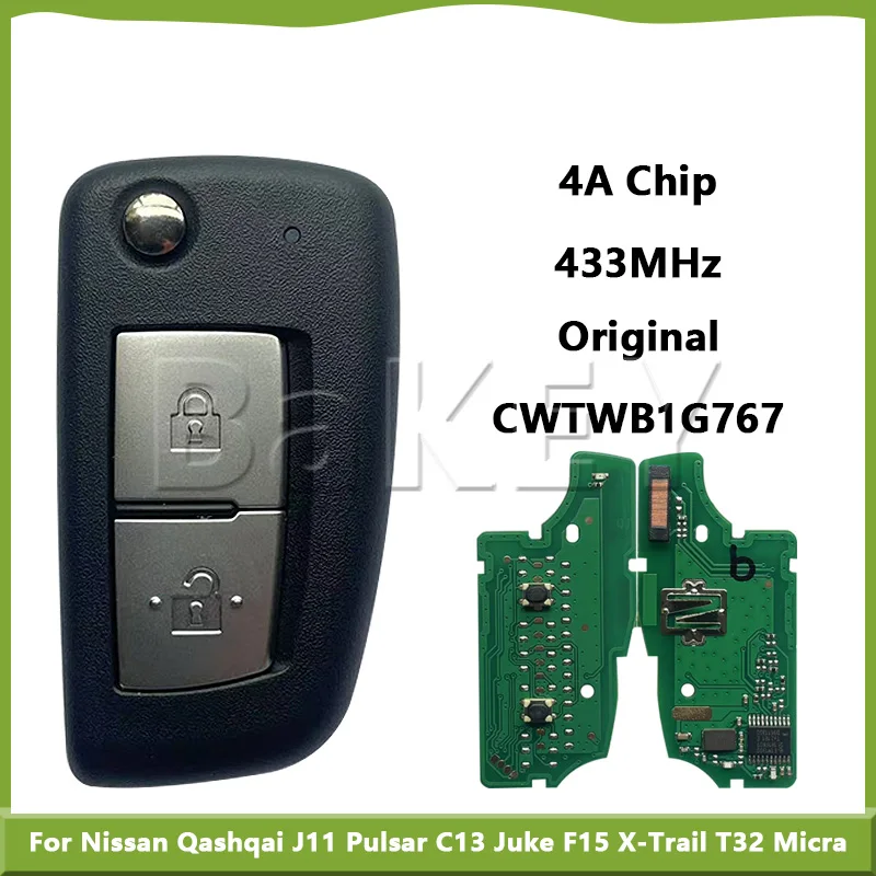 

Original Flip Remote Key TWB1G767 433MHz PCF7961M 4A For Nissan Qashqai (J11E/J11R) Micra (K14FR) Pulsar (C13M) X-Trail (T32)