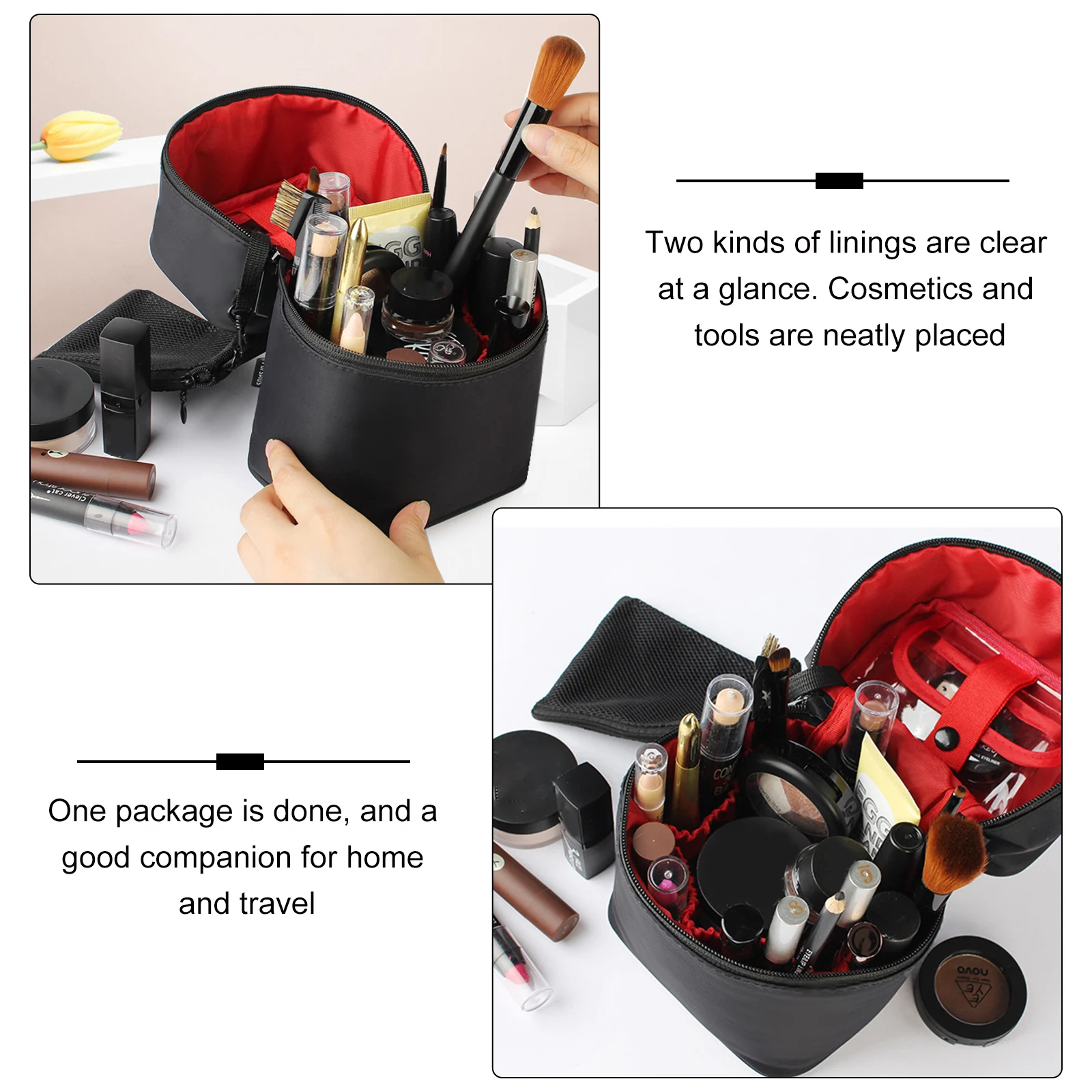 

Travel Toiletry Bag Women Portable Makeup Storage Waterproof Nylon Black Mesh Zippered Separate Cosmetics Tools Tidy Long