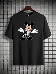 Disney T-Shirts Men's Casual Mickey Dressing Skeleton Halloween Cartoon Print Regular Fit Knitted Short Sleeve Slight Stretch