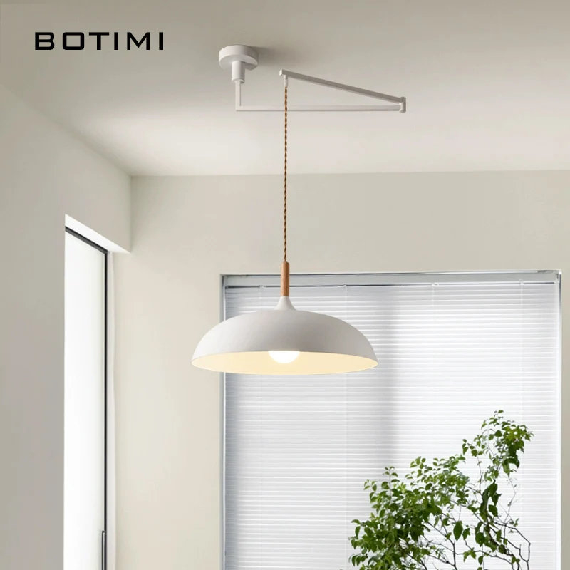 BOTIMI Pendant Lights With White Metal Lampshade For Dining Modern Kitchen Restaurant Hanging Lamp