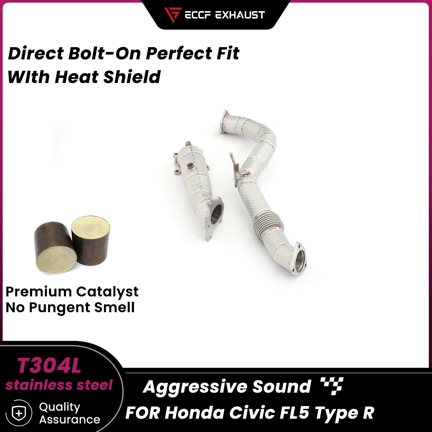 

Sporty High quality Downpipe With Heat Shield For Honda Civic FL5 Type R Aggressive Exhaust Sound High Flow Performance Upgrade