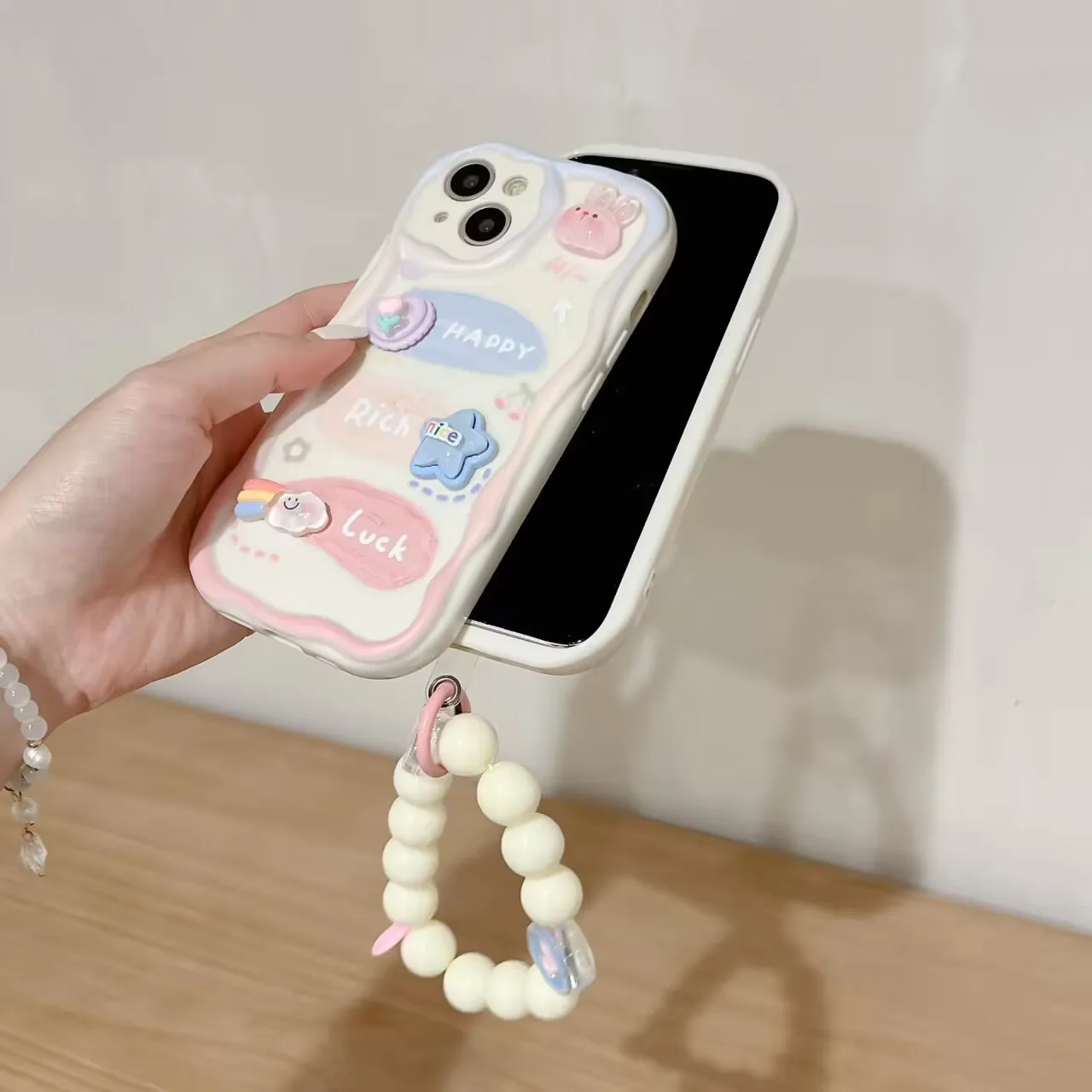 3Dウサギスターランヤード付きスマホケース OPPO Realme C75 C65 C67 C63 C61 C51 Note 50 60 C53 C55 C33 C35 C15 C12 C11 13 Pro 8用カバー