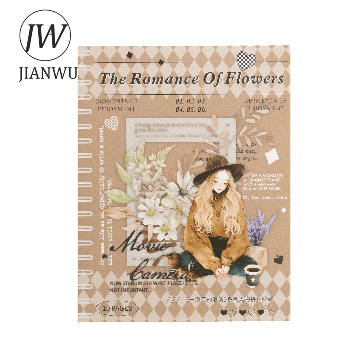 JIANWU 10 fogli The Romance of A Bouquet Series Vintage Character Material Collage PET Sticker Creative DIY Journal Stationery