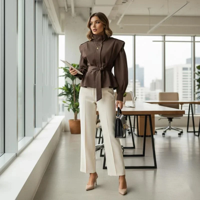 

Women's Autumn Trench Coat Vintage Lapel Lace-up Slim Fit Solid Jacket Patchwork Design Casual High Street Office Wear For Daily