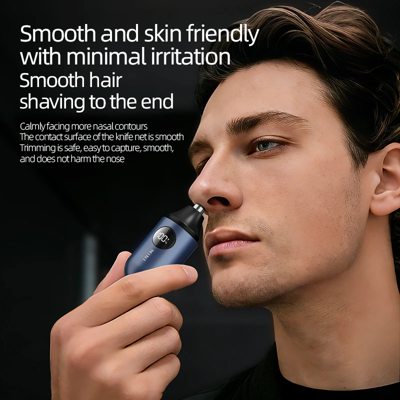 Nose Hair Trimmer Electric USB Rechargeable Nasal Hair Clipper with LED Display IPX7 Waterproof Washable Blade Ear Eyebrow Kit