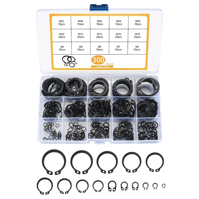 300pcs Clip Set 4mm to 28 Size Precisions Rings Assortment Comprehensive Clip Selection for Mechanics & Enthusiasts Dropship