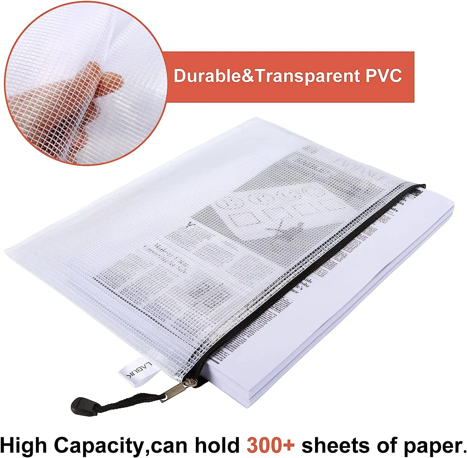 3PCS Mesh Zipper Pouch Document Bag Waterproof Zip File Folders A3/A4/A5 School Office Supplies Pencil Case Storage Bags