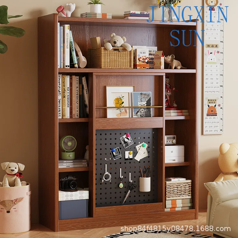 Children's room bookshelf shelf floor-to-ceiling solid wood picture book shelf sliding door bookcase  reading area locker in