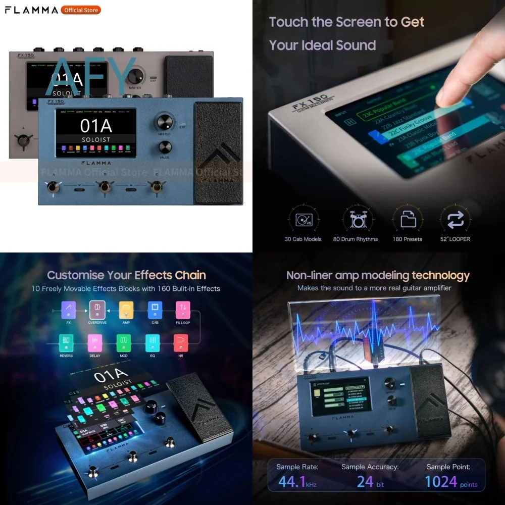 FLAMMA FX150 for Guitar Multi Effects Pedal with 160 DSP Effects 180 Preset Slots 30 Cabinet Simulation 80 Drum Patterns 52S