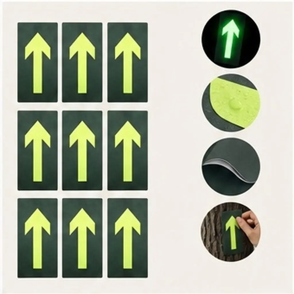 10Pcs Glow in Dark Arrow Sign Stickers Weatherproof Reflective Directional Markers for Outdoor Camping Hiking Yard Parking Trail