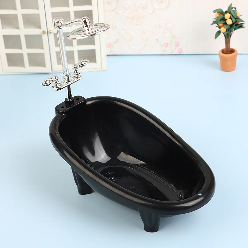 1Set Black Dollhouse Mini Furniture Bathtub Model Toy Simulation Bathroom Accessories Kids Pretend Doll House Decoraton Toy
