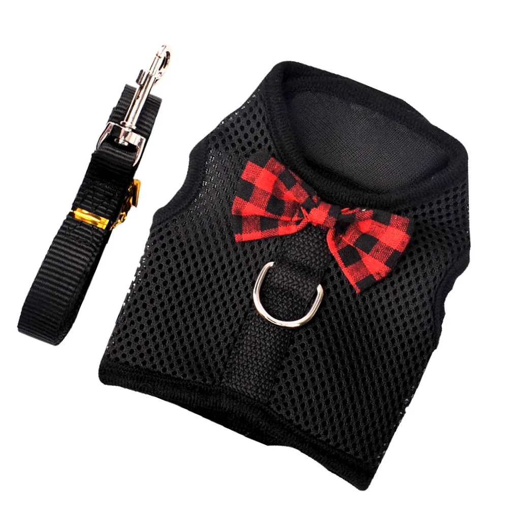 

1 set Pet Mesh Vest Type Pulling Rope Dog Harness Set Lightweight Durable Breathable Outdoor Travel Walking Safety Bow Decorated