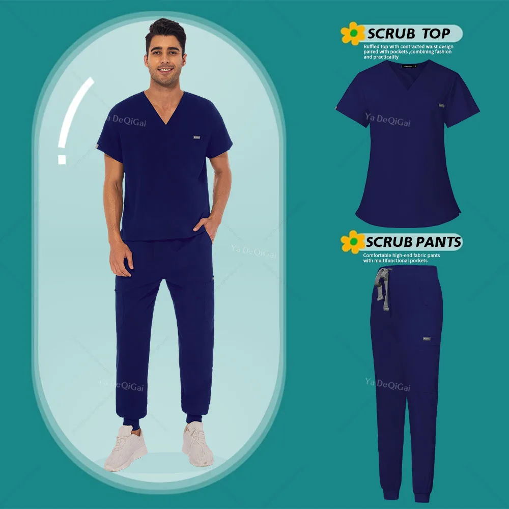 Medizinische Set Uniformen Frauen Krankens ch wester Arbeits kleidung Krankenhaus arzt V-Ausschnitt Peelings Tops Jogger hose Pflege zubehör Schönheits anzüge