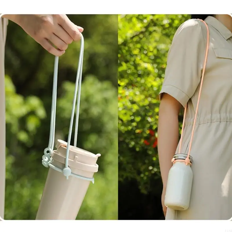 F19B Water Container Holder For Backpacking Hiking Trip Adjustable Silicone Cup Sleeve With Detachable Shoulder Strap