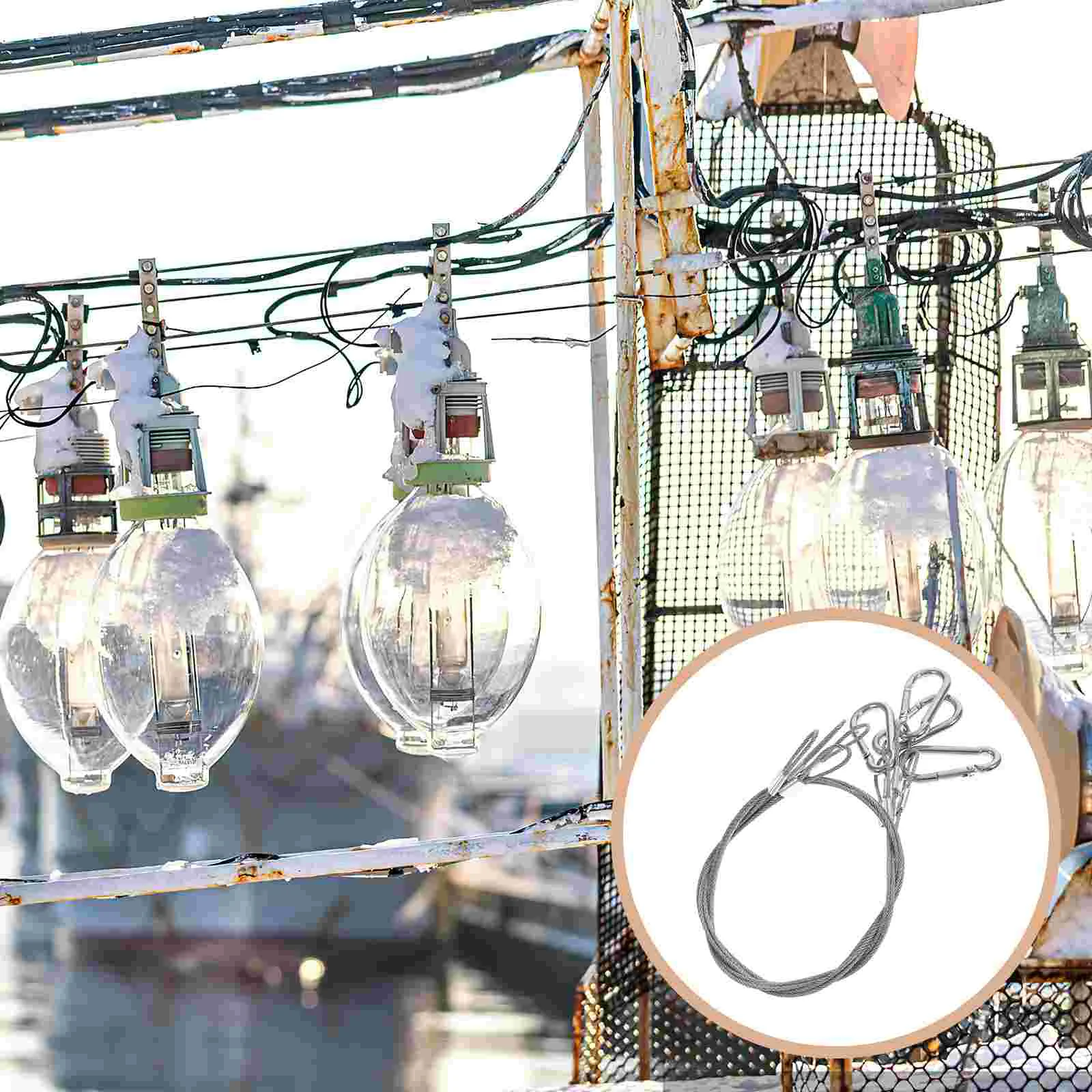 4 Pcs Buckle Safety Cable Hooks Chain Stainless Steel Rope with Loops Lock Load Duty Carbon Heavy Ropes for Wire Braided