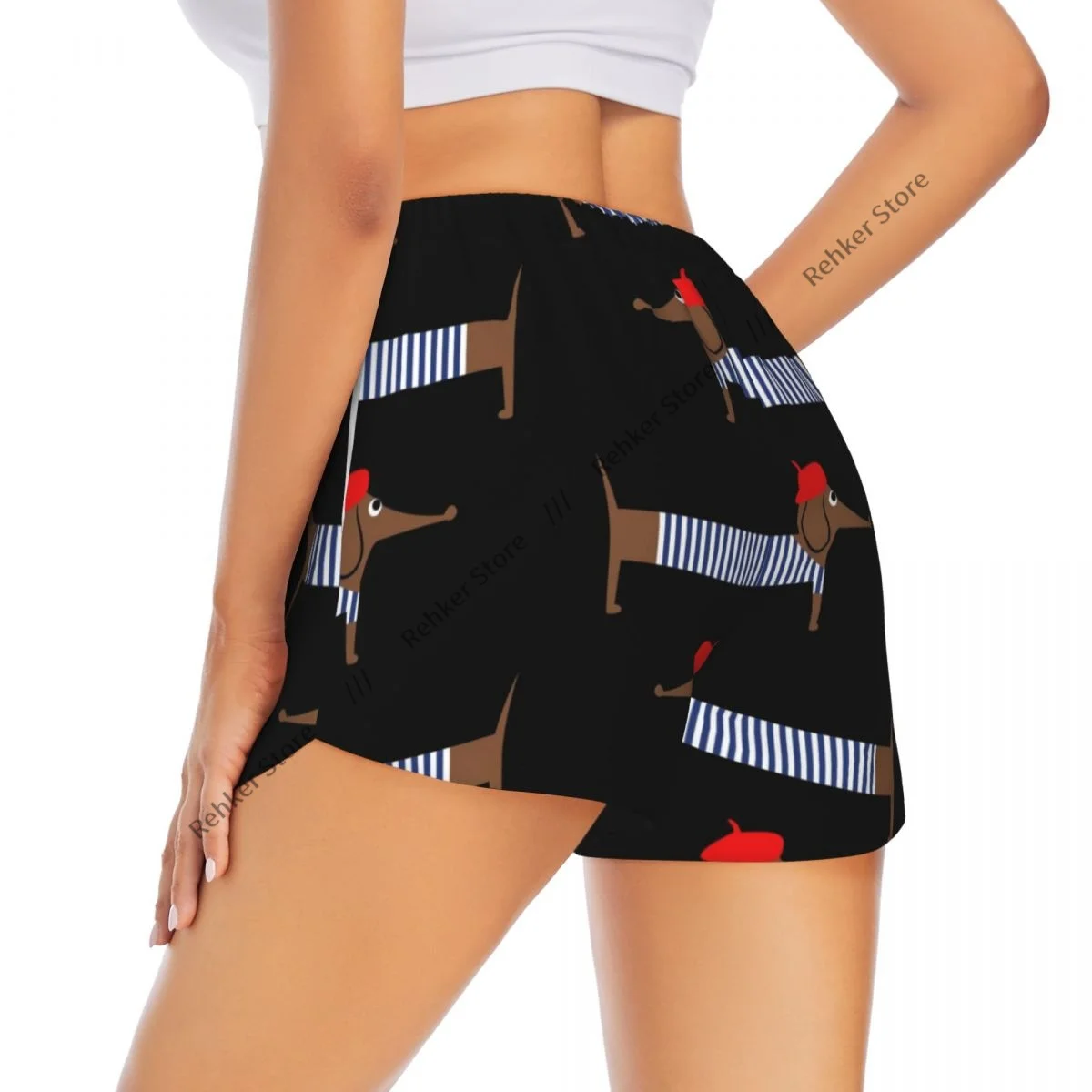 

Женские двухслойные быстросохнущие спортивные шорты с рисунком парижской таксы для отдыха на открытом воздухе, бега, фитнеса, тренировок, спорта