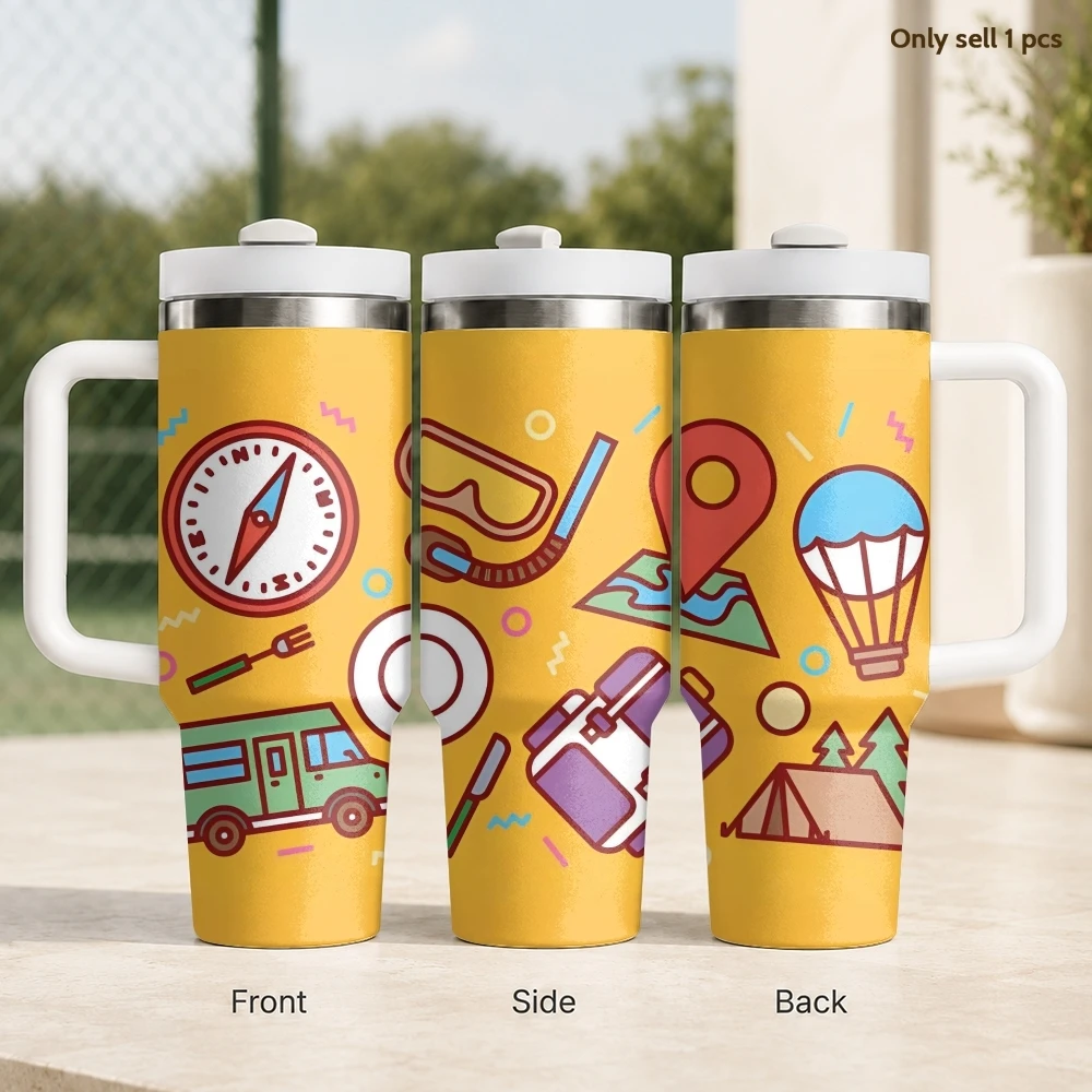

Cartoon Groovy Vintage Retro Vacuum Flasks 40oz Stainless Steel Insulated Tumbler with Handle Straw Cup Daily Travel Mug