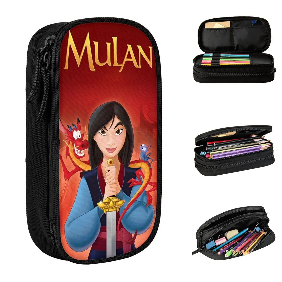 Mulan Princess Beaty Cartoon Pencil Cases Fun Cute Mushu Pen Box Bags Student Big Capacity School Supplies Cosmetic Pencil Box