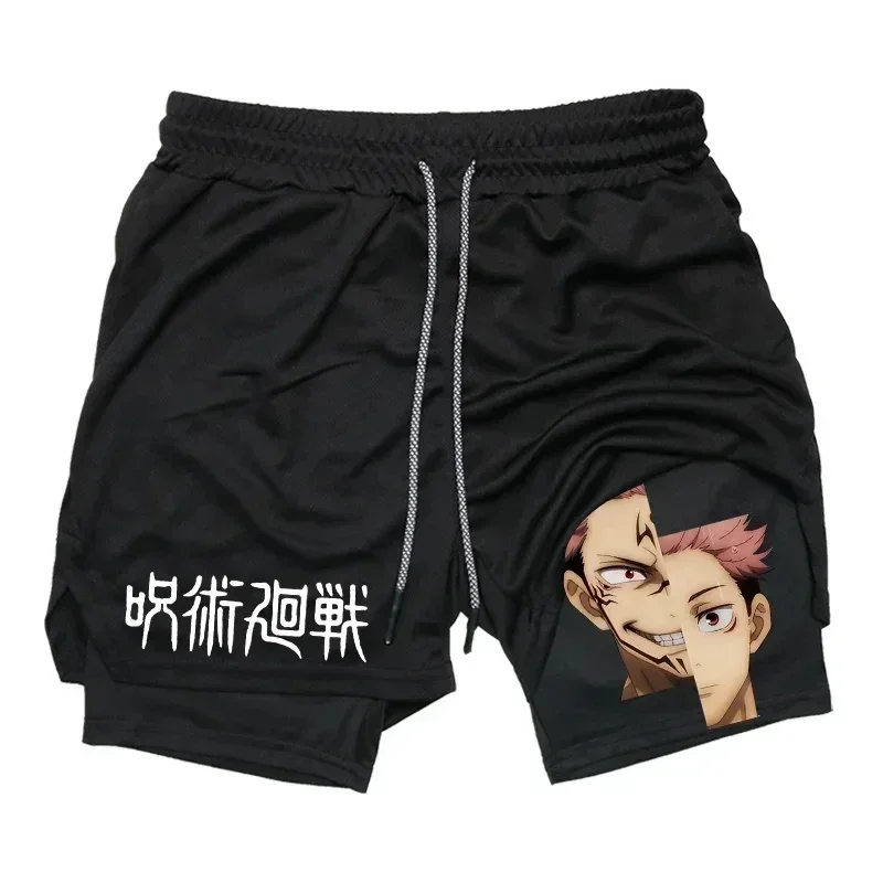 Jujutsu Kaisen-pantalones cortos de compresión 2 en 1 para hombre, Shorts ligeros de secado rápido para actuaciones en el gimnasio, ropa deportiva