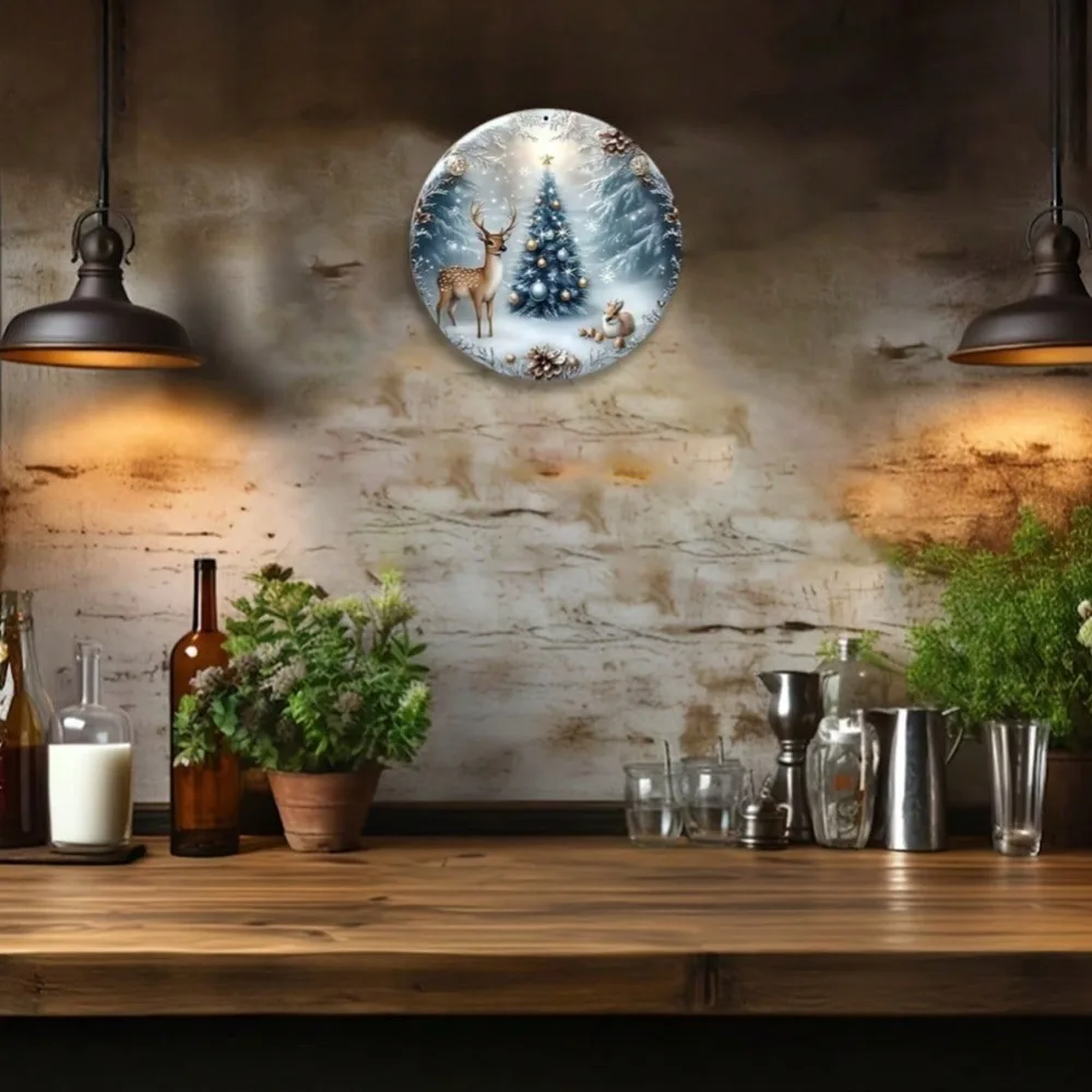 ديكور حائط معدني عتيق لعيد الميلاد - لافتة قصدير مصنوعة يدويًا مقاس 8 × 8 بوصة مع رقاقات الثلج ومخاريط الصنوبر والطيور، عطلة متينة للاستخدام الداخلي والخارجي