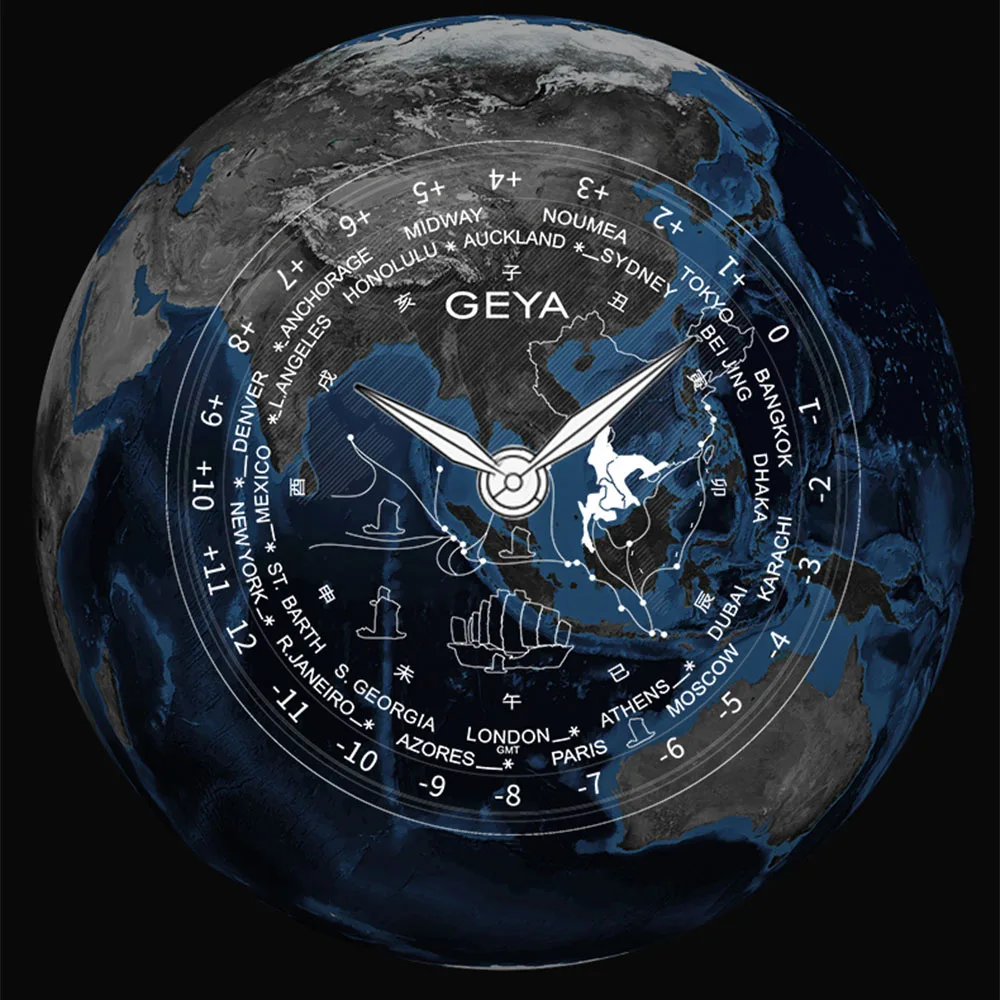 GUYA Worldtimer Fully Motorised Mechanical Men\'s Western Navigator Worldtimer, Luminous, Power Reserve, Luxury Watches