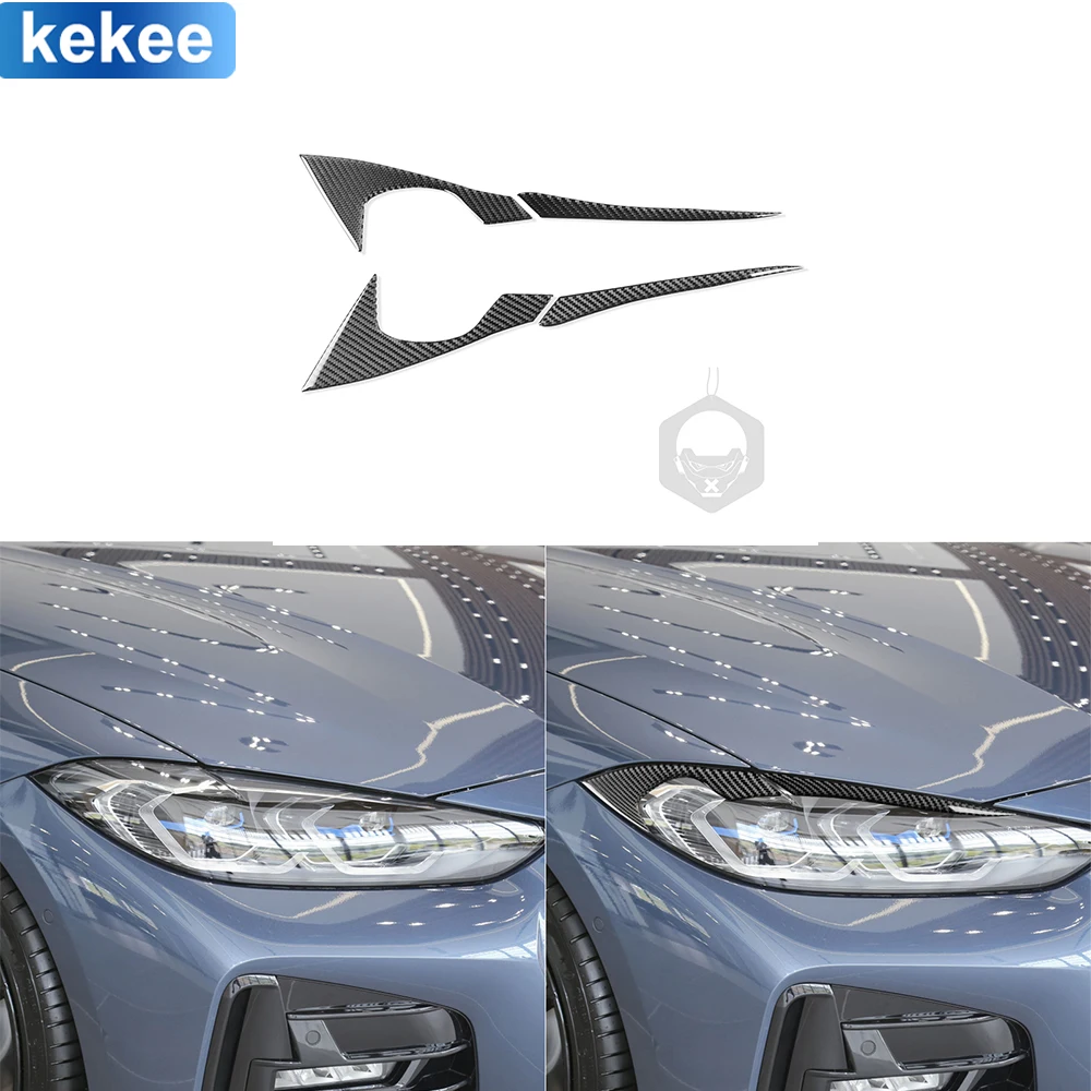 For BMW M4 G22 G82 G83 2021 2022-2024  Car Lamp eyebrows Real Black Carbon Fiber Sticker Cover Trim Car Decoration Accessories