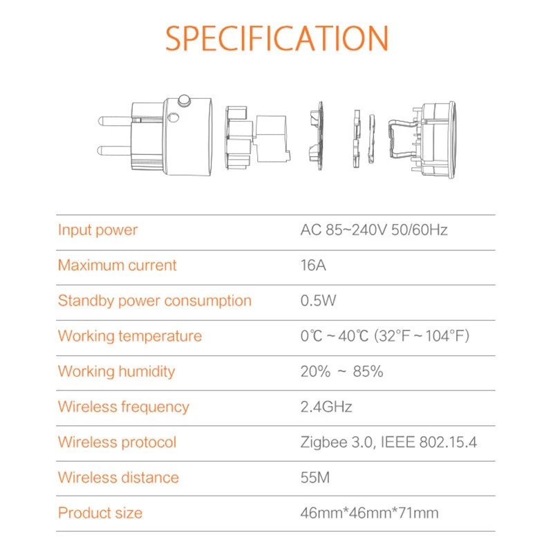 Tuya Smart Zigbee Power Plug EU 16A Socket Kwh Electricity Energy Monitor Singal Extender Repeater Replacement