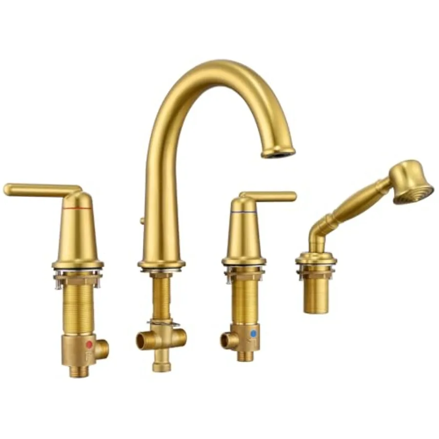 

Roman Tub Faucet with Sprayer Classic Bath Tub Faucet Set with Valve Brass 4 Hole 2 Handle Widespread Deck Mount Bathtub Faucet