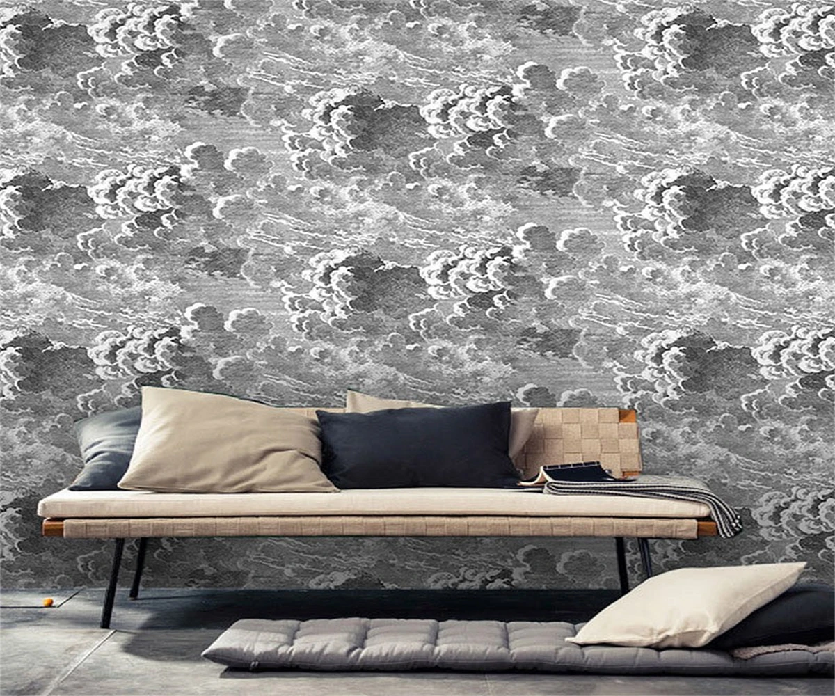 

Custom Size Nordic Abstract Cloud Background Wallpaper Black and White Grey Sky Cloud Waves Living Room Bedroom Full of 3D Mural