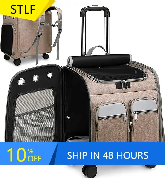 

STLFAirline Approved Telescopic Zipper Mesh Breathable Walking Handle Cat Dog Pet Carrier With Wheels