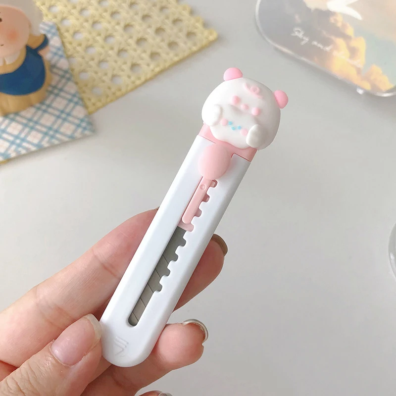 Kawaii Cartoon Animals Mini Ulity Knife Box Cutter Pocket Stretch Paper Cutters School Office Letter Opener Student Art Supplies