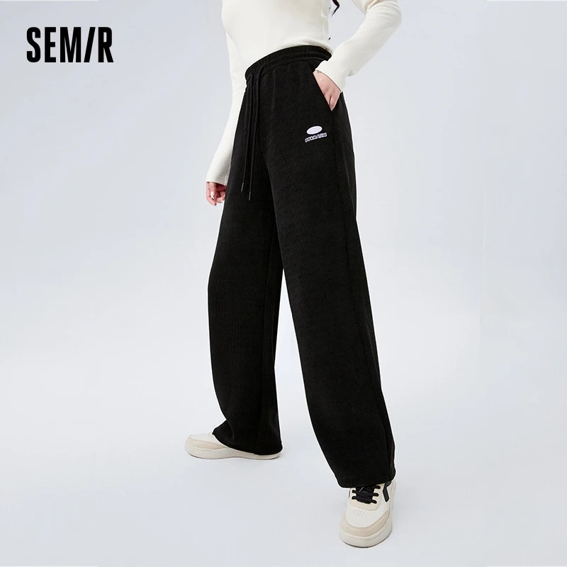 

Semir Casual Pants Women Textured Trousers Embroidered Winter Temperament Fashion Chenille Wide Leg Pants